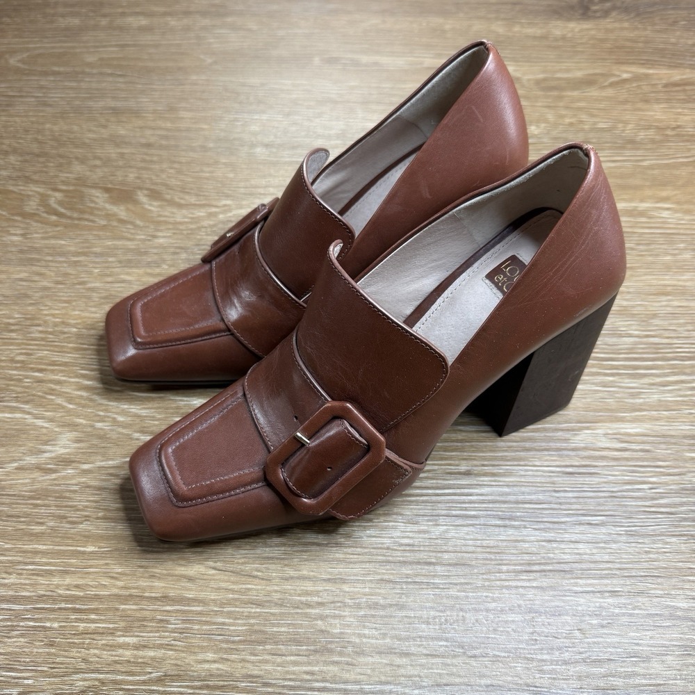 Louise et Cie Brown Leather Buckle Loafers ~ 4" Heel - Picture 3 of 8